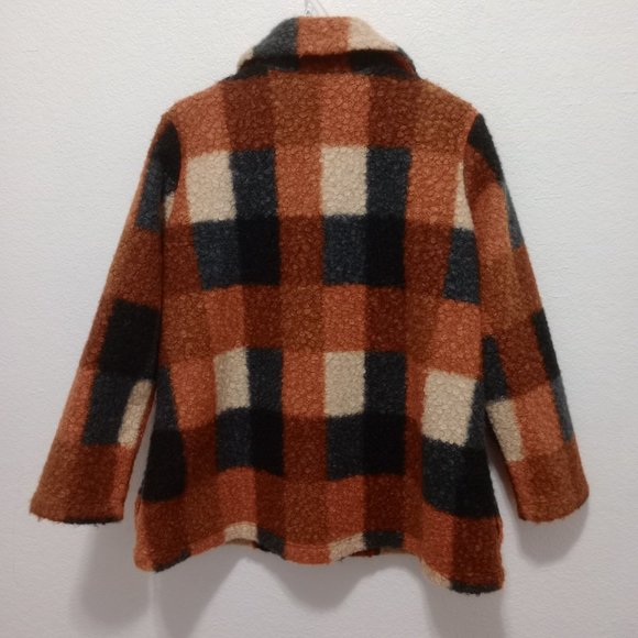 Ali Miles Women's Large Buffalo Plaid 3/4 sleeve Fuzzy Peacoat - Picture 4 of 12
